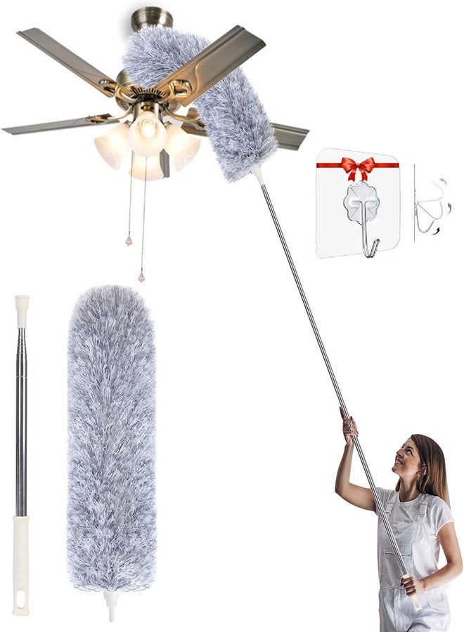 Azaria Microfiber Feather Duster - Bendable & Extendable Fan Cleaning Duster with 100 Inch Expandable Pole | Washable Ceiling Fan Cleaner for High Ceilings, Window Blinds & Furniture - Image 1